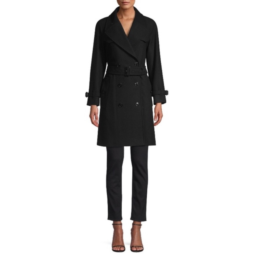 Burberry Black Cranston Short Wool-Blend Trench Coat Size US 4 NWT